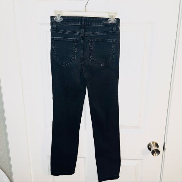 PAIGE Dylan Straight Undone Jeans Frayed cuffs Ankle Skinny Faded Black Denim 25 - Picture 5 of 10